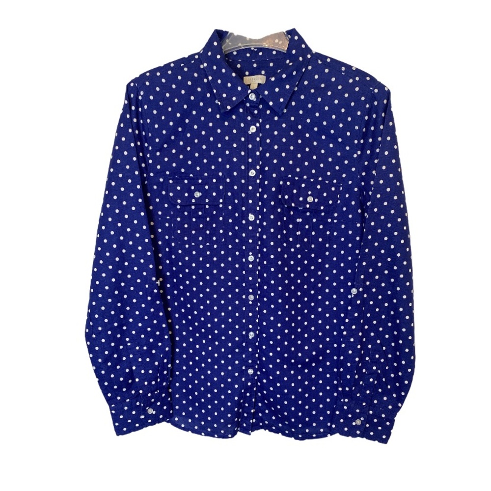 Talbots Linen Polka Dot Button Up Shirt